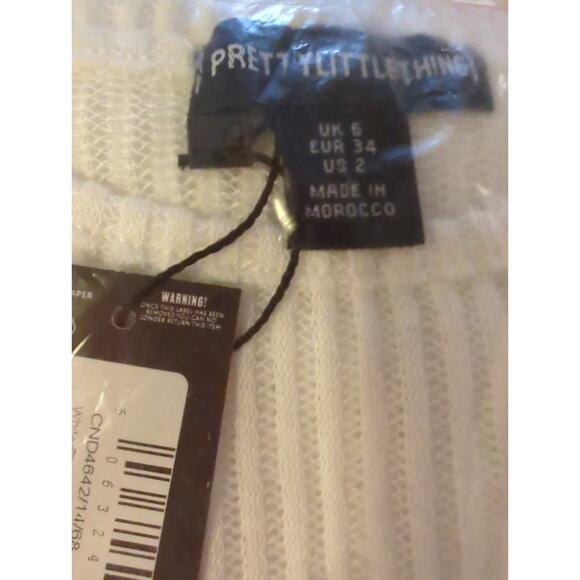 Prettylittlething White Sheer Soft Rib Longline Flared Sleeve Top Size 2 NWT - Picture 6 of 6